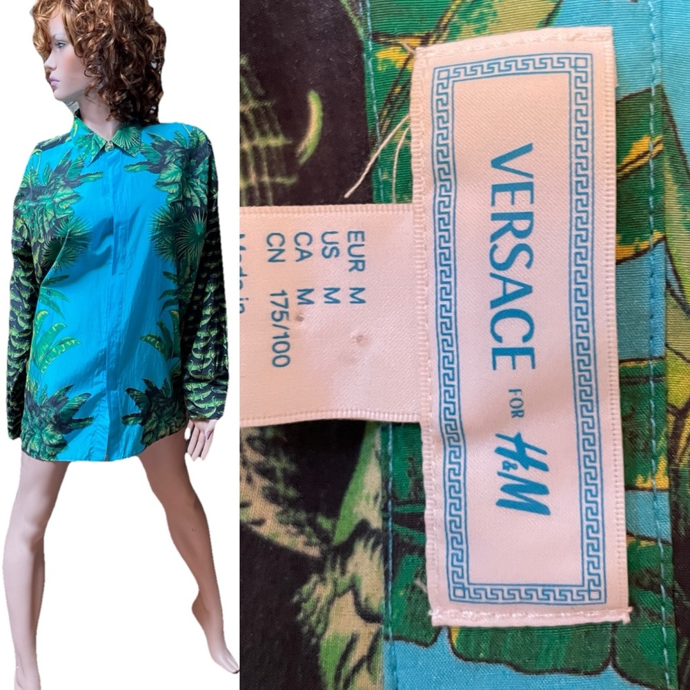 VERSACE  for H&M 2011 Collectible MIAMI Tropical Status Print SHIRT Medium EUC - Picture 4 of 16